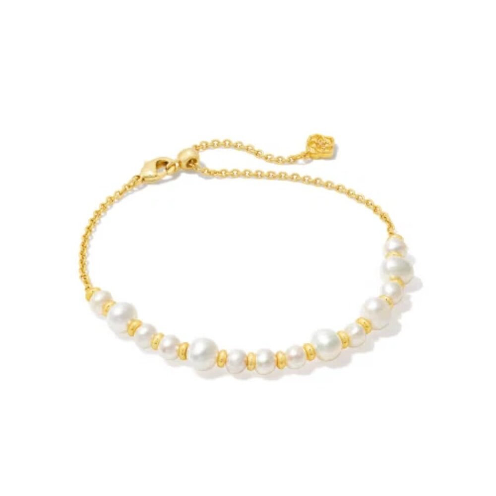 Kendra Scott Jovie Gold Beaded Delicate Chain Bracelet in Freshwater Pearls